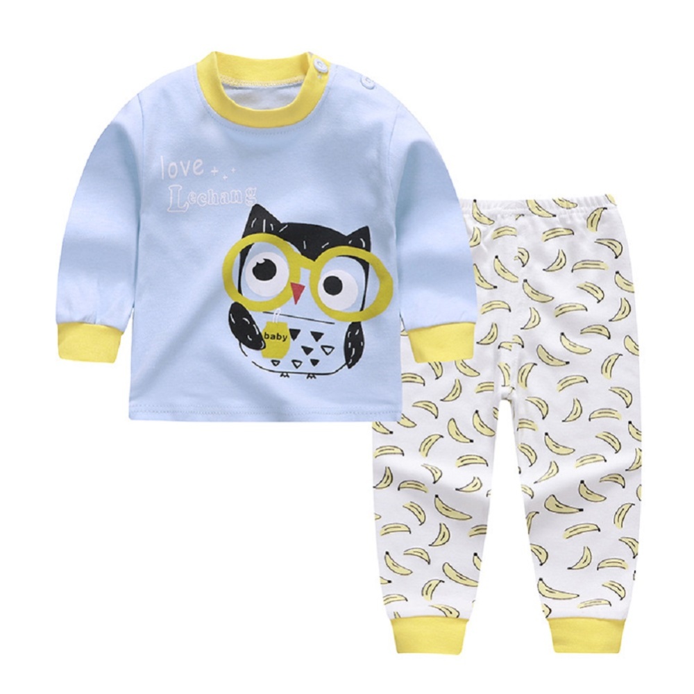 2pcs Kids Girl Boy Long Sleeve Round Collar Tops+Long Trousers Home Wearing Clothes Suits Autumn set of yellow ducklings_80/55 # - Image 3