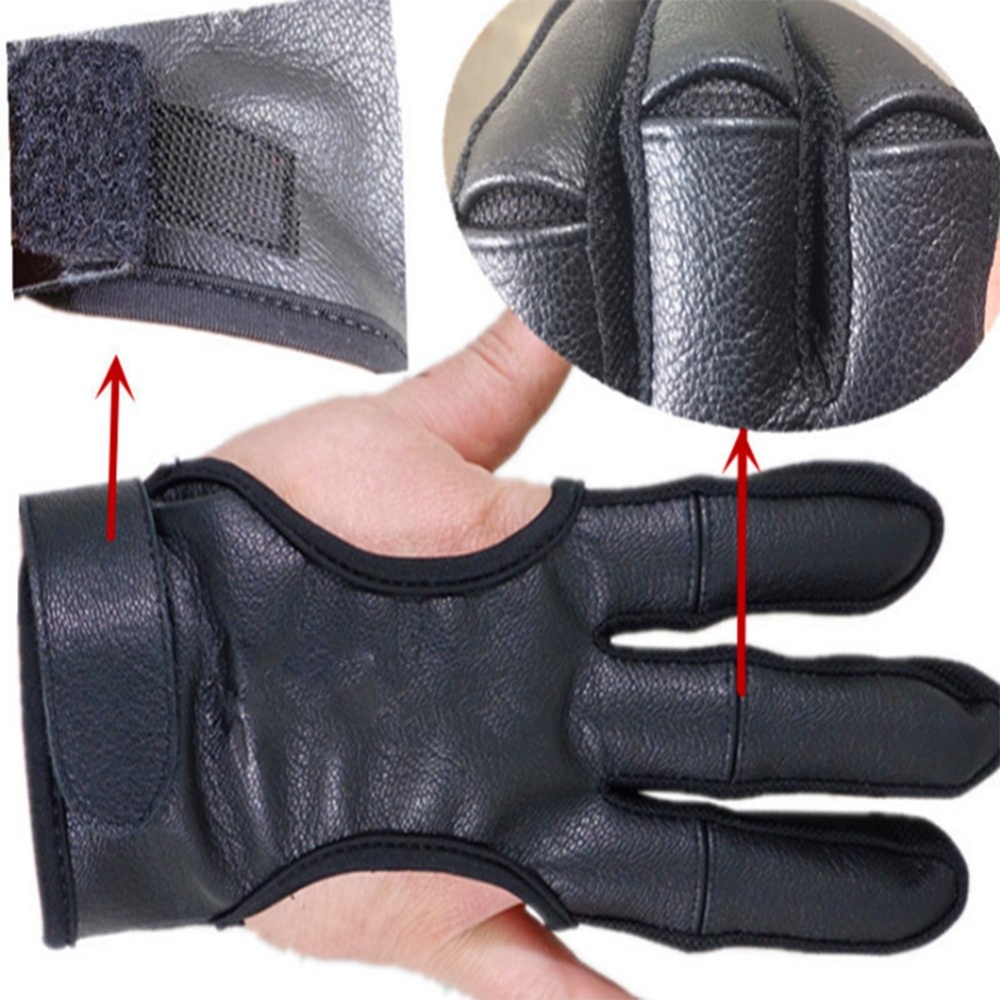 Professional Bow Shoots Leather 3-Fingered Gloves Protective Hand Guard M - Image 3