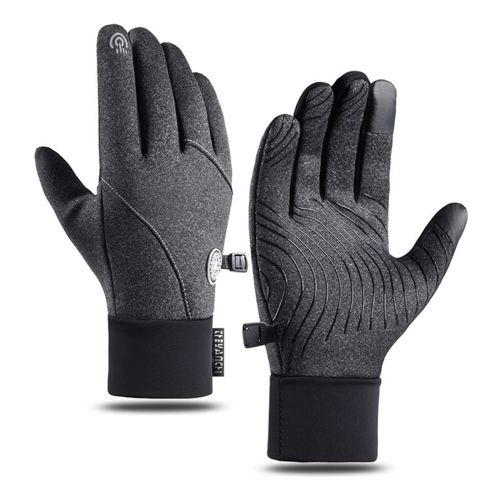 Winter Cycling Gloves Touch Screen Non-slip Fleece Lined Warm Gray M - Image 2