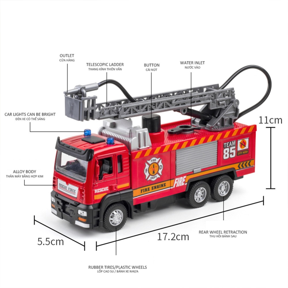 Simulation 1:32 Fire-fighting Ladder Alloy Car Model Decoration Sound Light Spray Function Children Toy car - Image 3