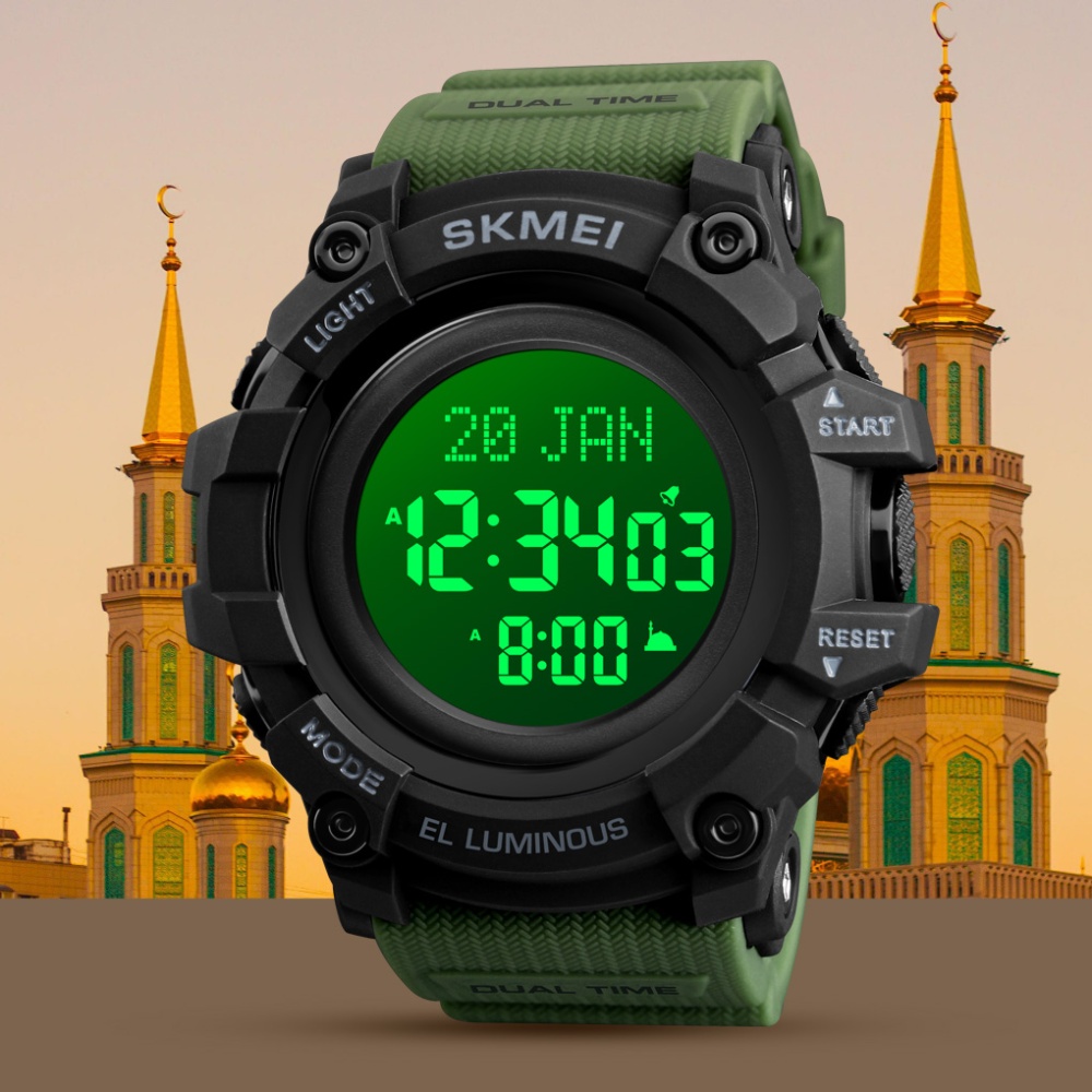 SKMEI Muslim Compass Qibla Watch Prayer Time Reminder Direction Indication Electronic 50m Waterproof black white - Image 3