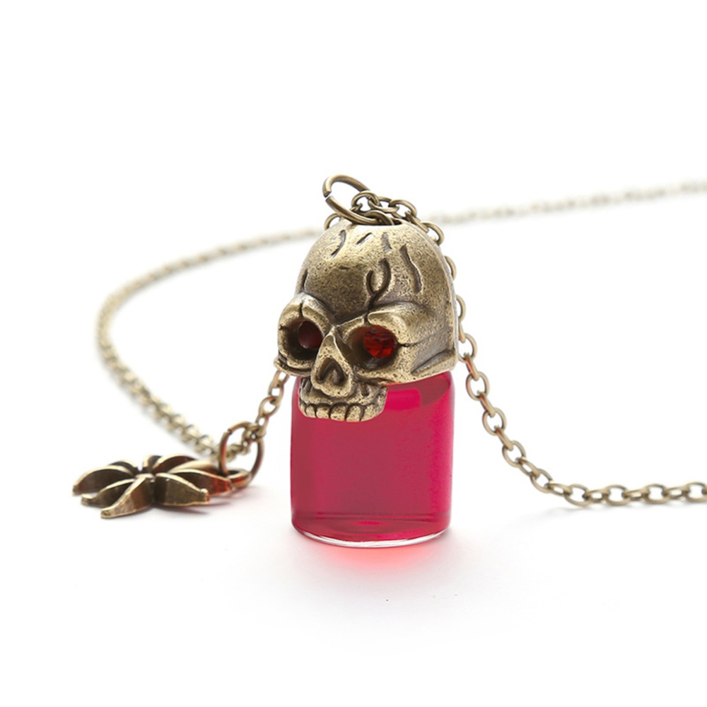 Women's Necklace Gothic Style Glass Bottle Pendant Gronze red - Image 2