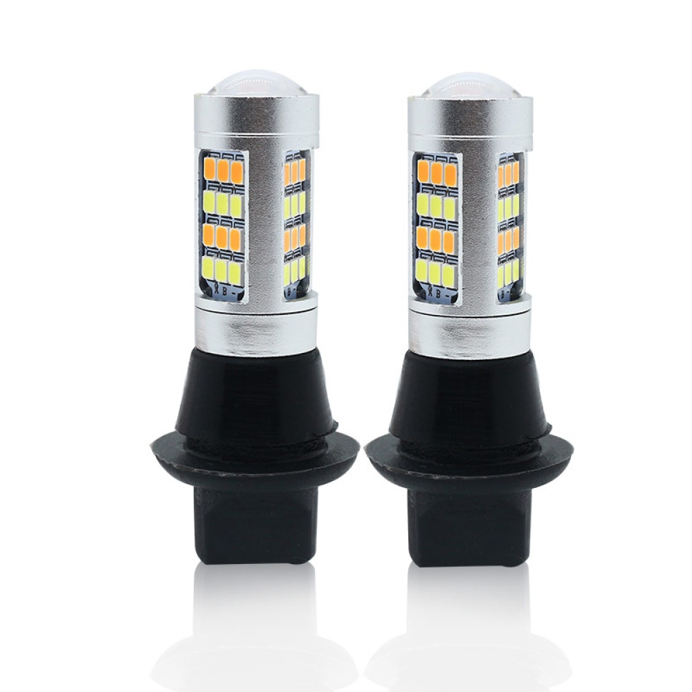 For Car Lighting 2pcs 1156 2835 High Power Dual Color Switchback LED Bulb 42LED Daytime Running Turn Signal Lamp BA15S red + yellow - Image 2