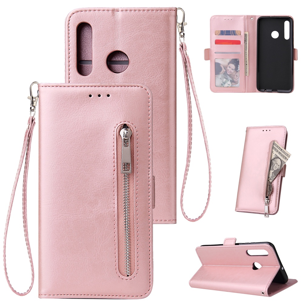 For Huawei Enjoy 9-Y7 2019-Y7 PRIME 2019 with fingerprint hole - Y7 PRO Solid Color PU Leather Zipper Wallet Double Buckle Protective Case S - Image 3