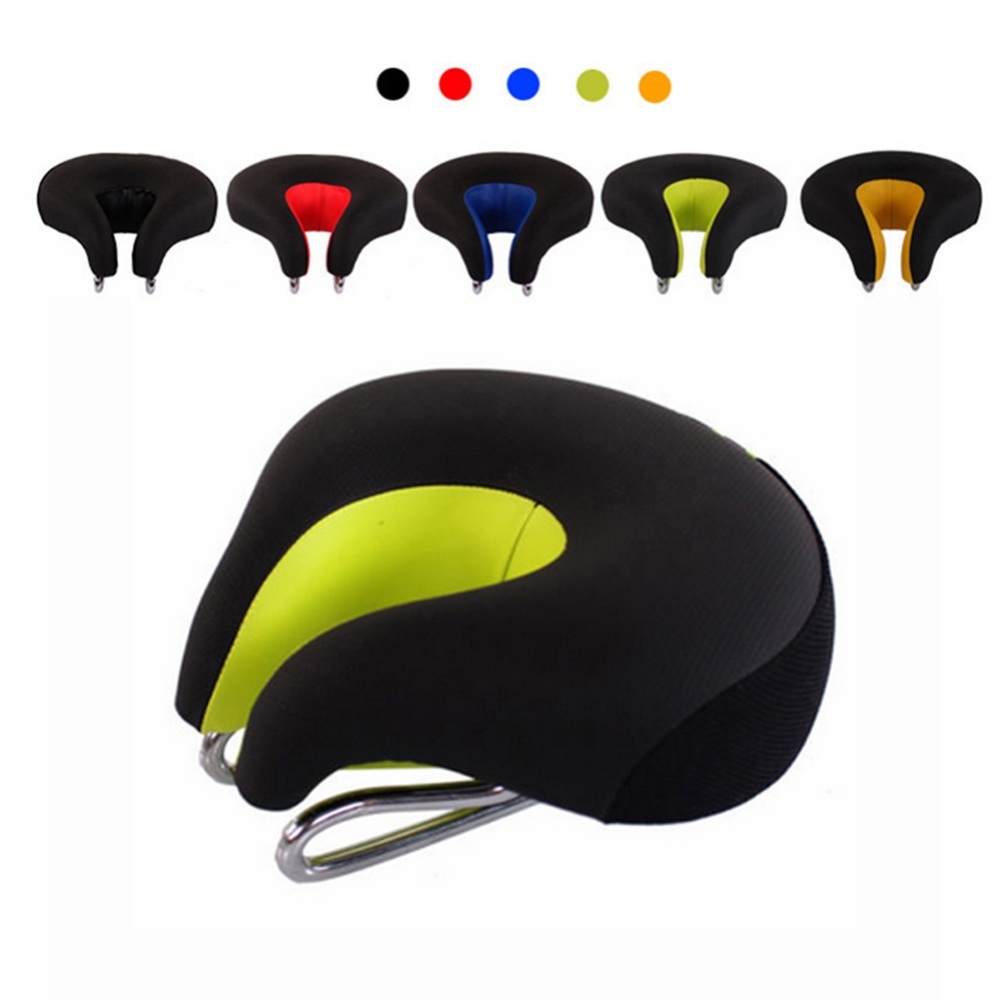 Wide Bicycle Bike Seat No Nose Mountain Saddle Comfortable Cycling Cushion High Resilience Black orange_Average size - Image 2