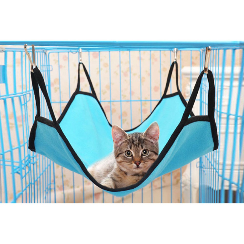 Kitten Cat Hammock Comfortable Soft Hanging Fleece Pet Cage Bed Light blue - Image 2