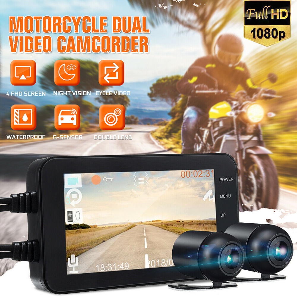 4inch FHD 1080P+720P IP67 HD Dual Lens Motorcycle Dash Camera Video Recorder Camcorder black - Image 3