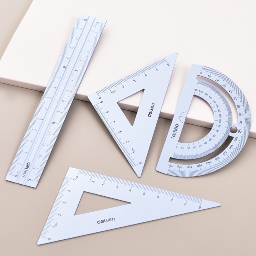 4pcs Metal Ruler Stationery Set Protractor Square Triangle Multifunctional Combination Kits - Image 3