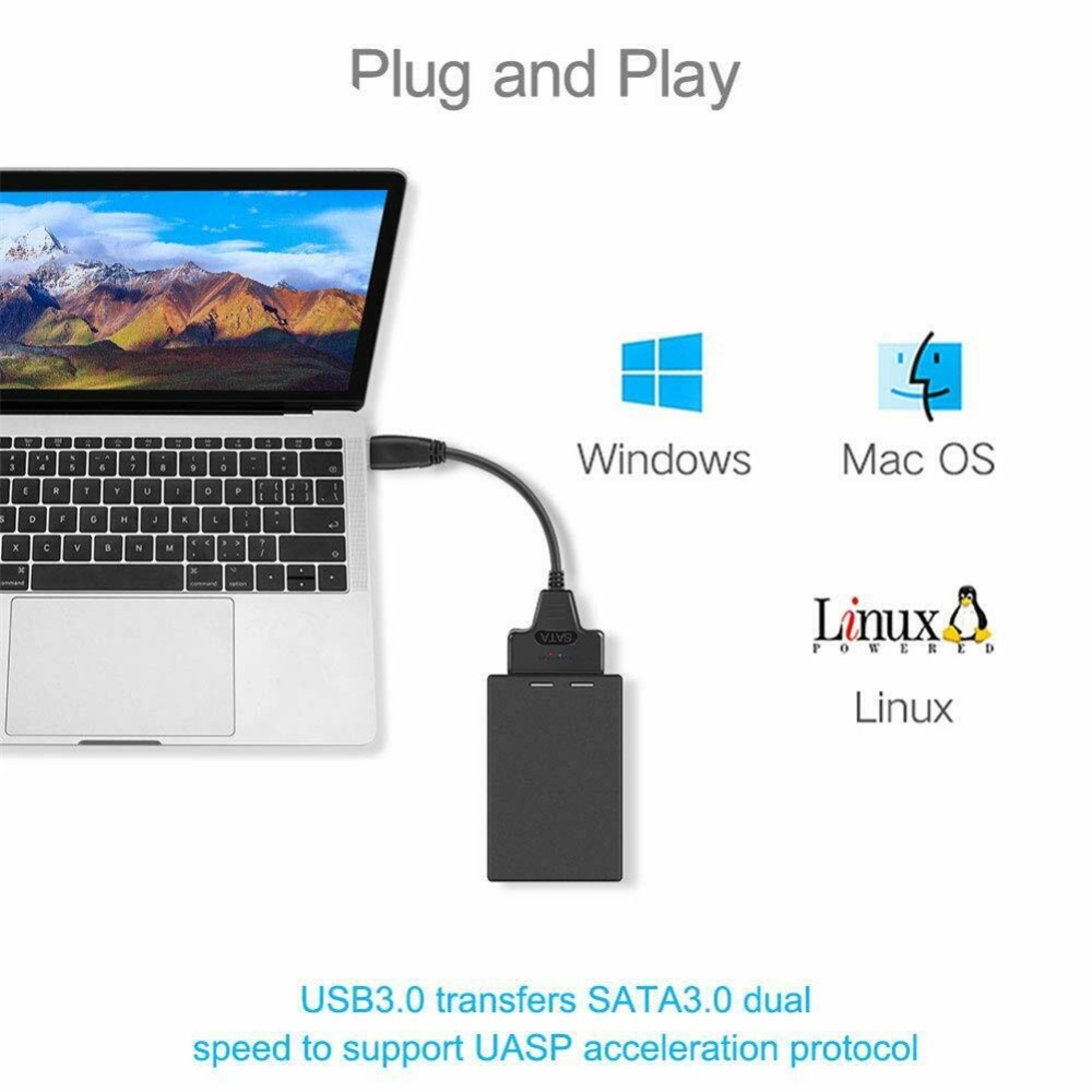 USB 3.0 to SATA 2.5"" /3.5'' HDD Adapter Cable Type-C Converter black - Image 3