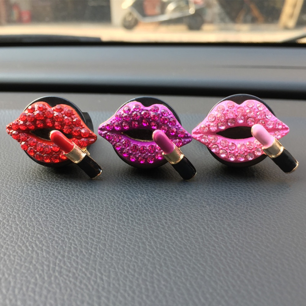 Car Air Vent Decoration Interior Rhinestone Lipstick Freshener Clip with Fragrance Cotton Pads Rose red - Image 3