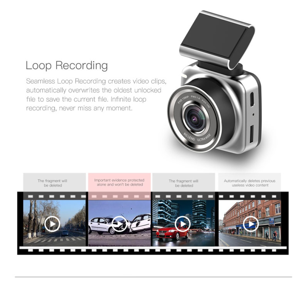 Anytek Dash Cam Camera 2 Inch Display Q2N 1080FHD Driving Recorder G-sensor Technology 200W Loop Recording Silver - Image 3