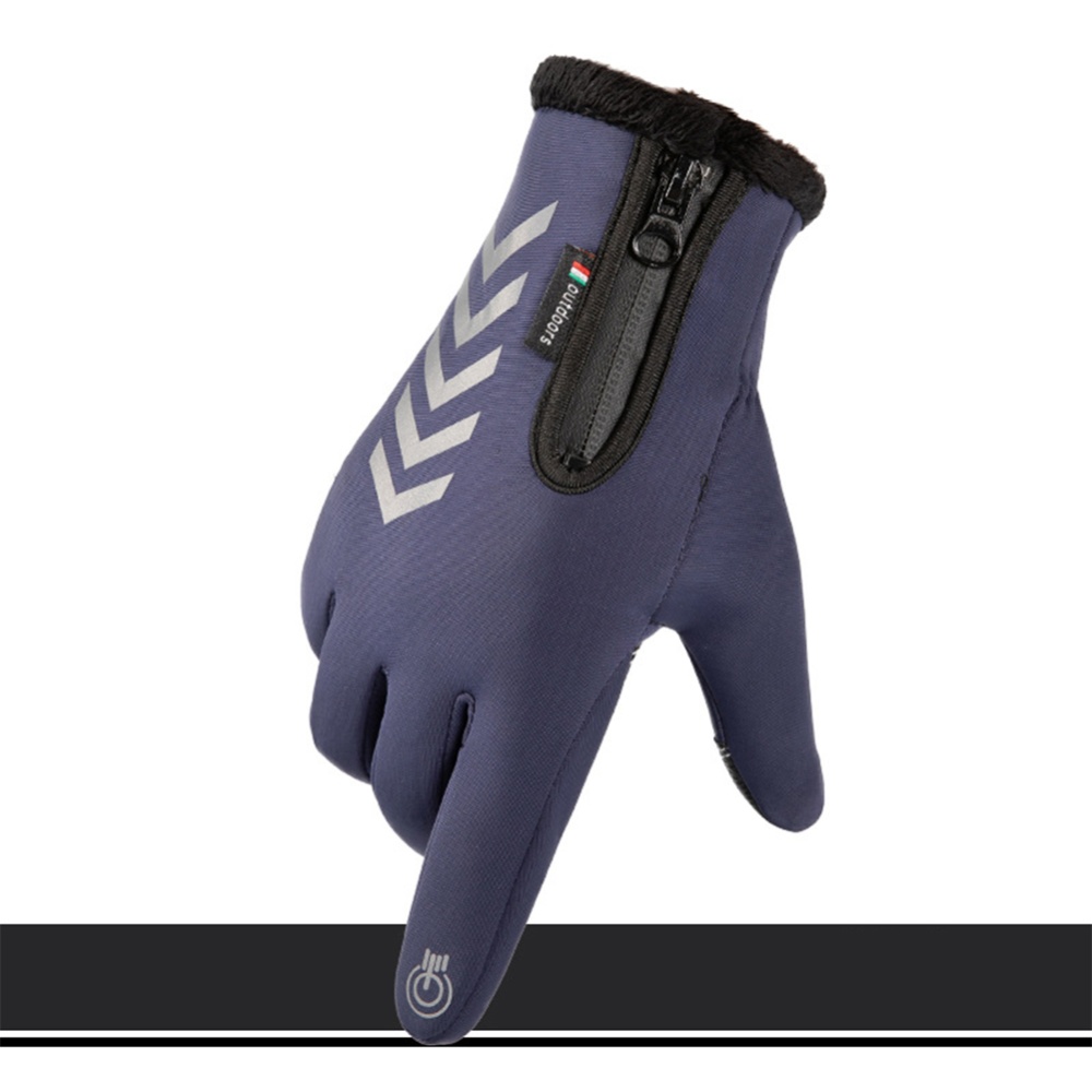 Men Women Cycling Gloves Autumn Winter Waterproof Slip Five Finger Touch Screen Night Riding Running Reflective Strip arrow reflective blue_