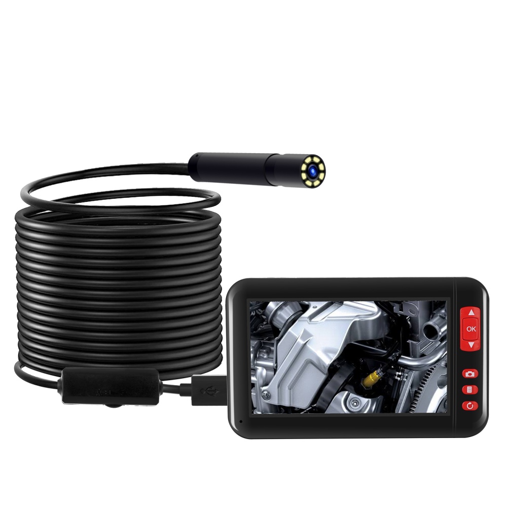 8mm 1080P Endoscope Camera with 4.3 Inch Screen Display 2000mAh 8 LED Light waterproof Inspection Borescope 5 meters