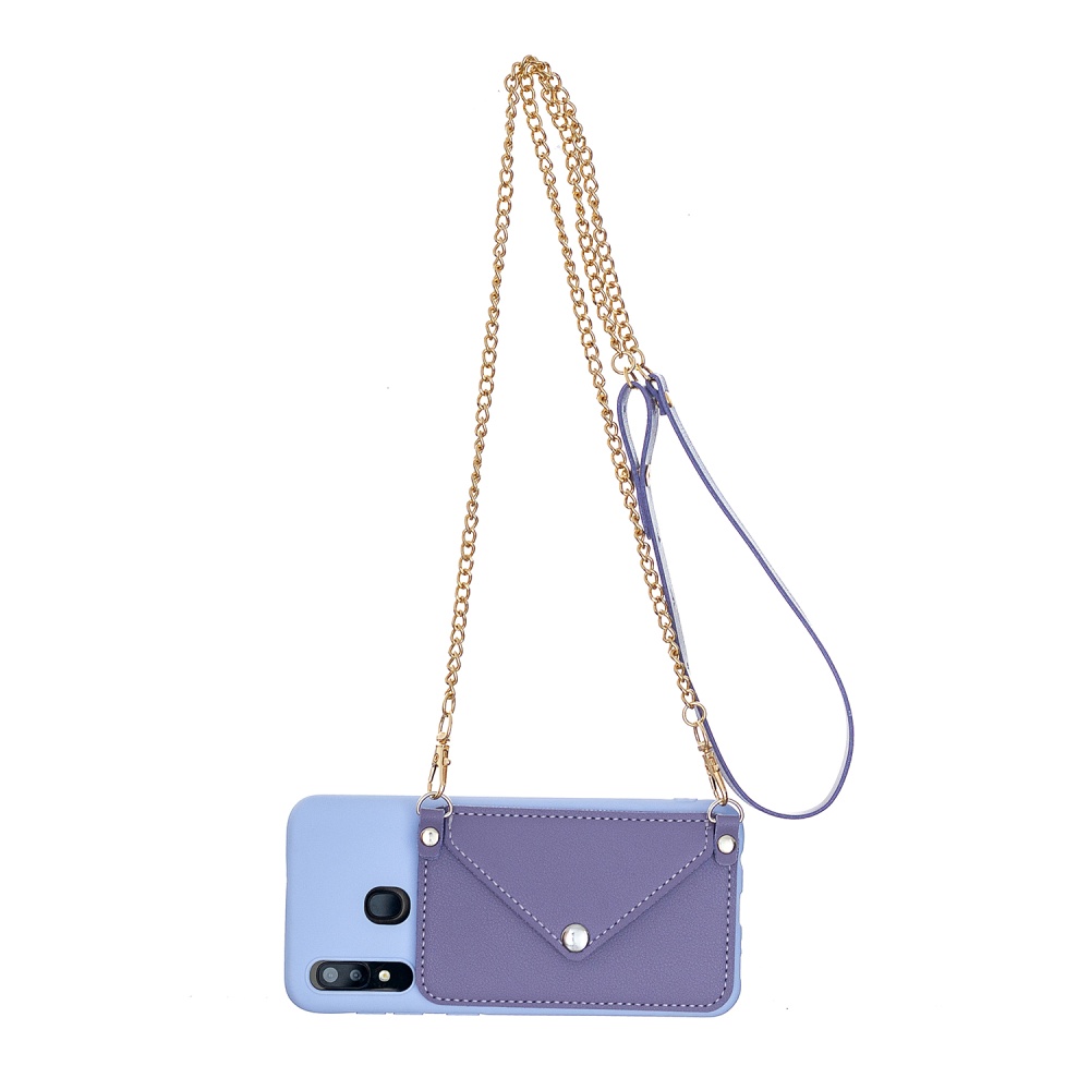 For HUAWEI Y5 2018/2019/Y6 2019/Y7 2019/PSMART Z/Y9 2019 Mobile Phone Cover with Pu Card Holder + Hand Rope Straddle purple - Image 3