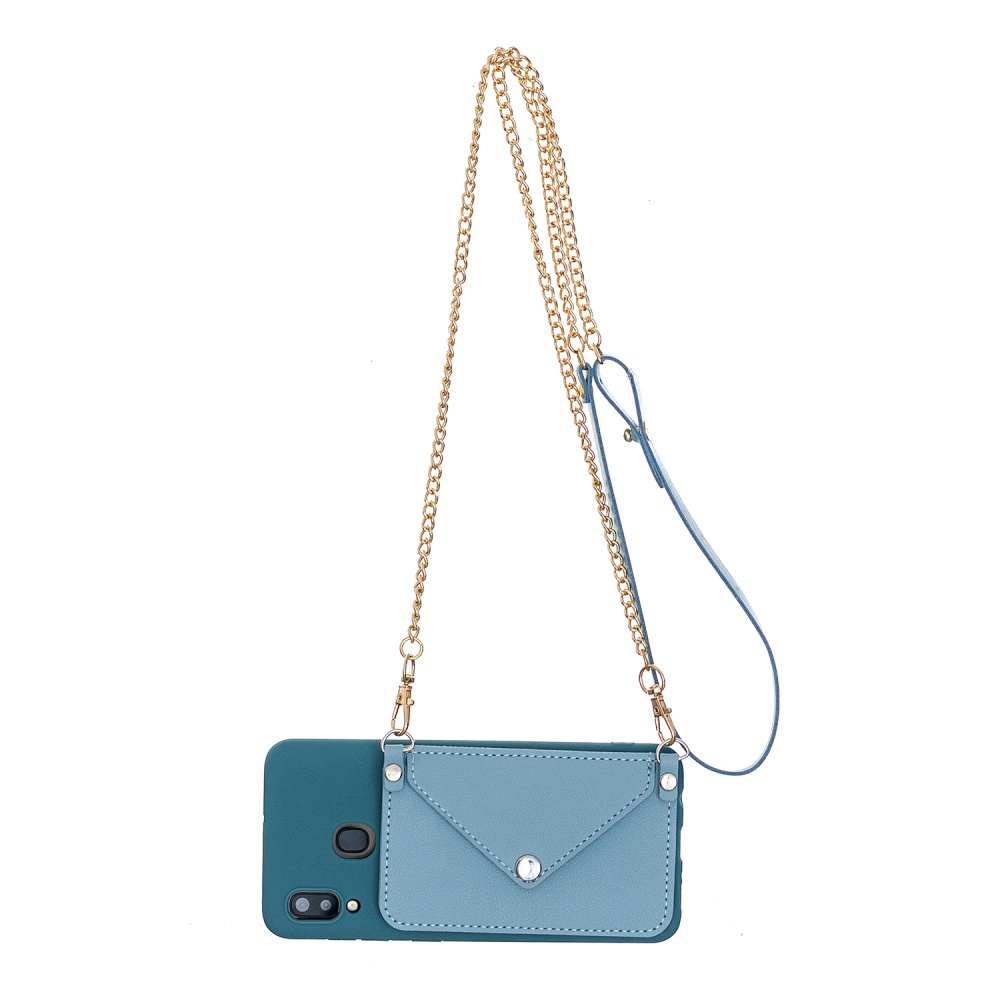 For HUAWEI Y5 2018/2019/Y6 2019/Y7 2019/PSMART Z/Y9 2019 Mobile Phone Cover with Pu Card Holder + Hand Rope Straddle blue - Image 3