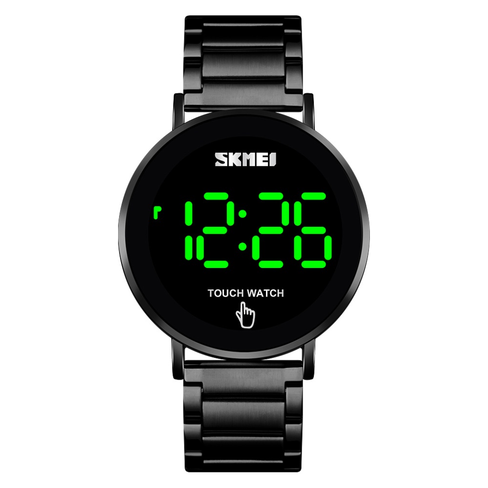 SKMEI Men Digital Sports Watch Led Luminous Touch-screen Waterproof Stainless Steel Band Simple Fashion Electronic Wristwatches silver steel - Image 2