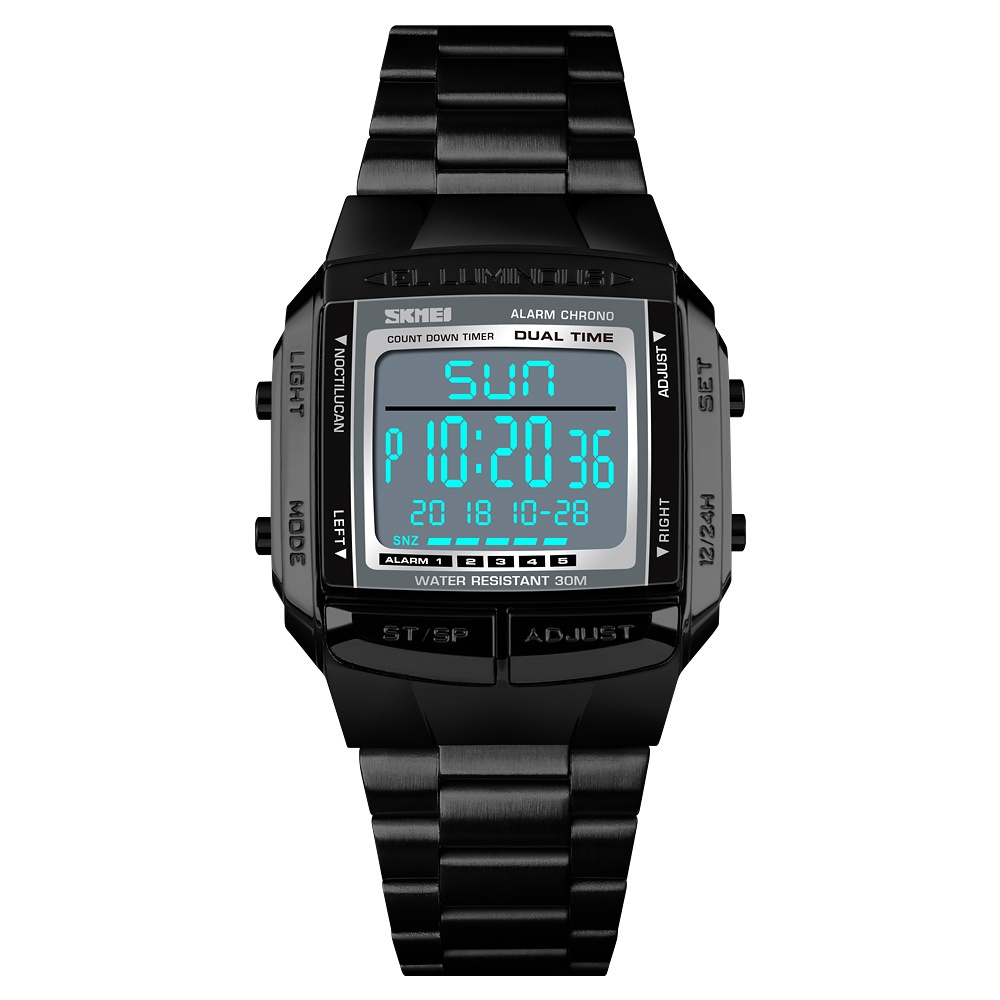 SKMEI Men Sports Watch Multi Function Led Luminous Date Alarm Waterproof Fashion Retro Digital Wristwatch black - Image 2