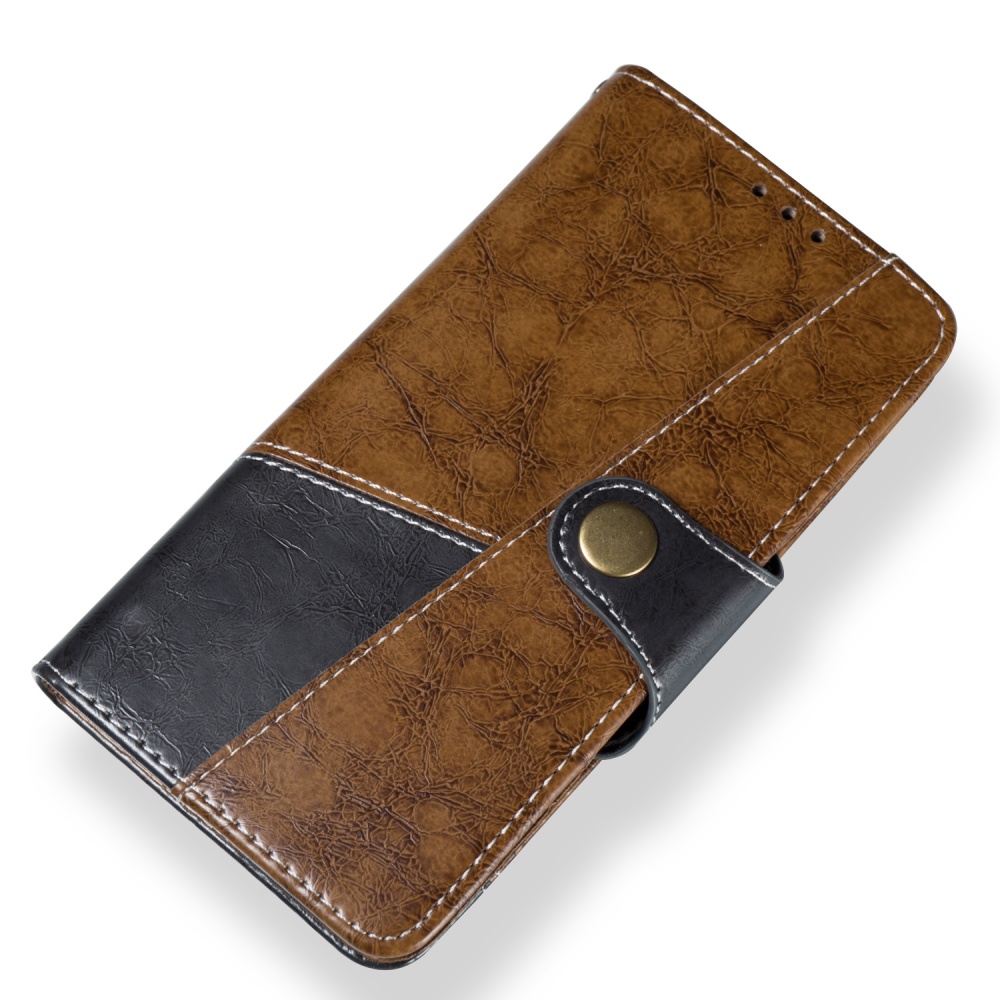 For XIAOMI Redmi 5A Hit Color Stitching Leather Protective Phone Case with Button & Card Position Bracket brown - Image 3