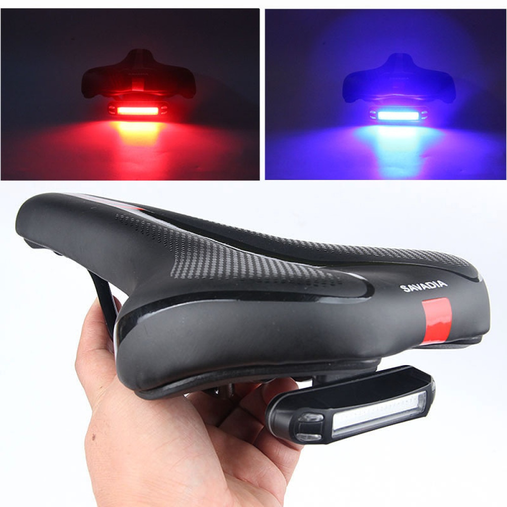 Mountain Bike Cushion with Light Saddle Thicken Silicone Rear Lights Seat Black and white +2213 tail light_270*144mm - Image 2