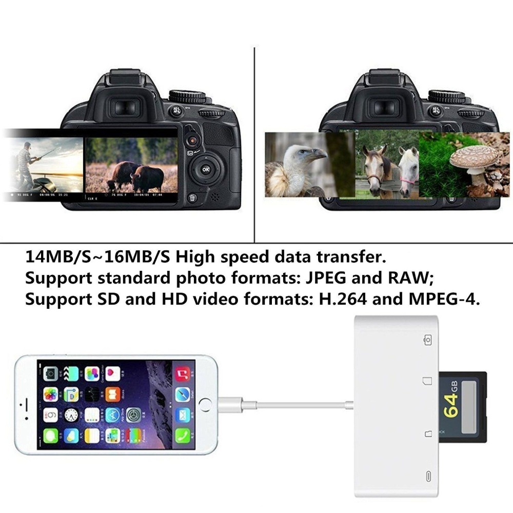 4 in 1 Apple Interface to Card Reader Adapter USB Camera Micro SD Memory Slot for iPhone iPad white - Image 3