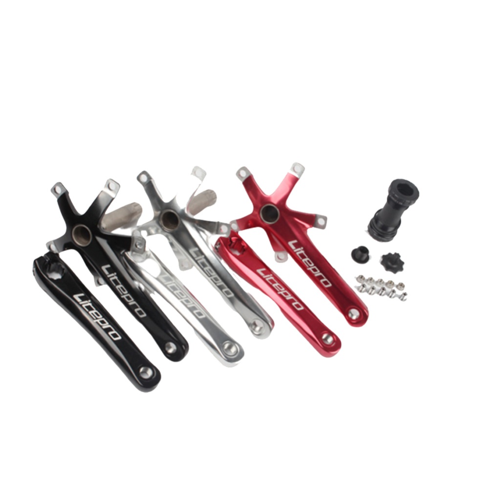 Folding Bike Crankset Tooth Plate Aluminum Alloy Foldable Crank LP red left and right crank + center axis - Image 2