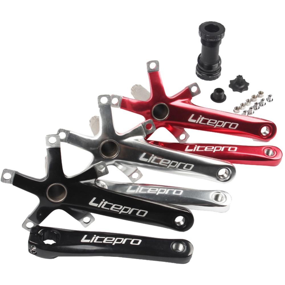 Folding Bike Crankset Tooth Plate Aluminum Alloy Foldable Crank LP black left and right crank + center shaft - Image 3