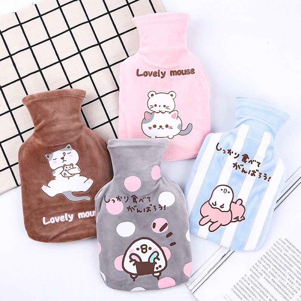 Portable Medium Size Cute Explosion-proof Hot Water Bottle Heating Bag Detachable Plush Coat Hand Warmers Mouse dark blue - Image 3