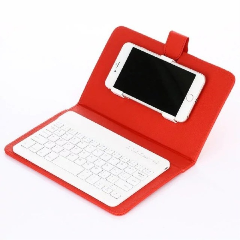 Portable PU Leather Wireless Keyboard Case for iPhone Protective Mobile Phone with Bluetooth 6 7 Smartphone red - Image 3