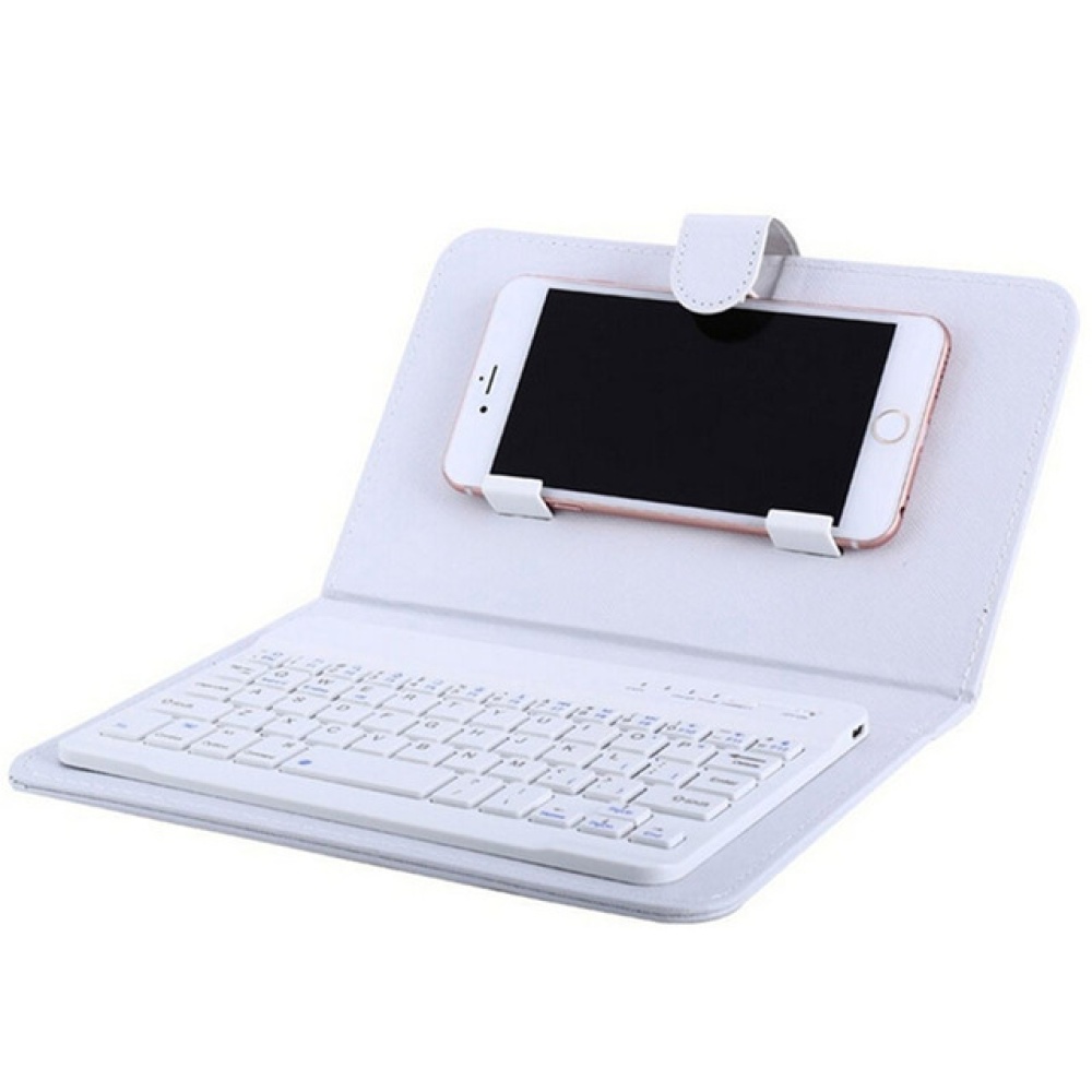 Portable PU Leather Wireless Keyboard Case for iPhone Protective Mobile Phone with Bluetooth 6 7 Smartphone white - Image 3