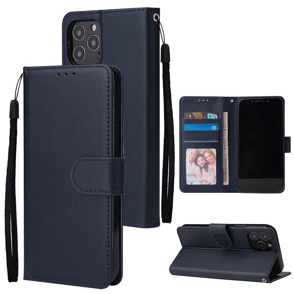 For Iphone 12 5.4 inch/6.1 inch/ 6.7 inch PU Leather Three-card Photo Frame Front Buckle Mobile Phone shell blue - Image 3