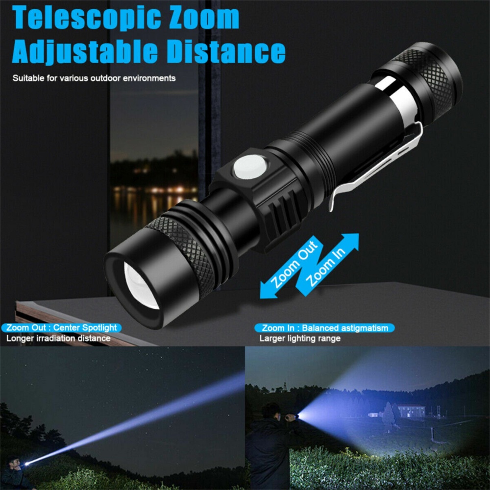 Led Tactical Flashlight 4 Modes Waterproof Zoomable Super Bright Usb Rechargeable Torch Hand Lantern as shown - Image 2