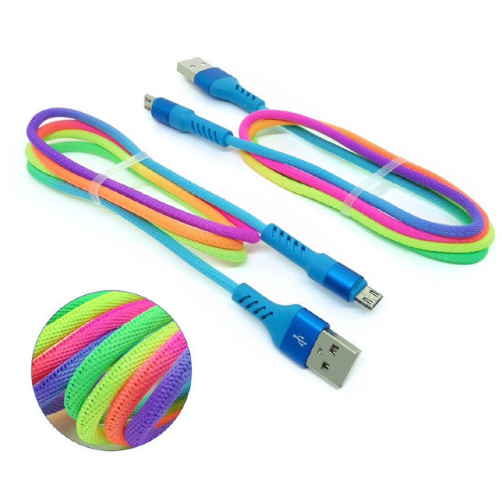 Rainbow Braided USB Data Cable Fast Charging Cord for iOS or Android Mobile Phones - Image 3