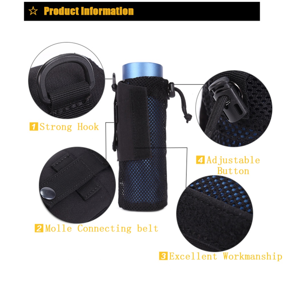 FGJ Lightweight Molle Outdoor Water Bottle Bag Camping Cycling Hiking Foldable Belt Holder Kettle Pouch Khaki_9*23 - Image 2