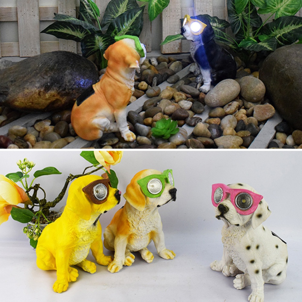 Solar Dog Statues Figurines Ornaments Resin Crafts Atmosphere-lights For Home Garden Outdoor Yard Decoration little yellow dog - Image 2