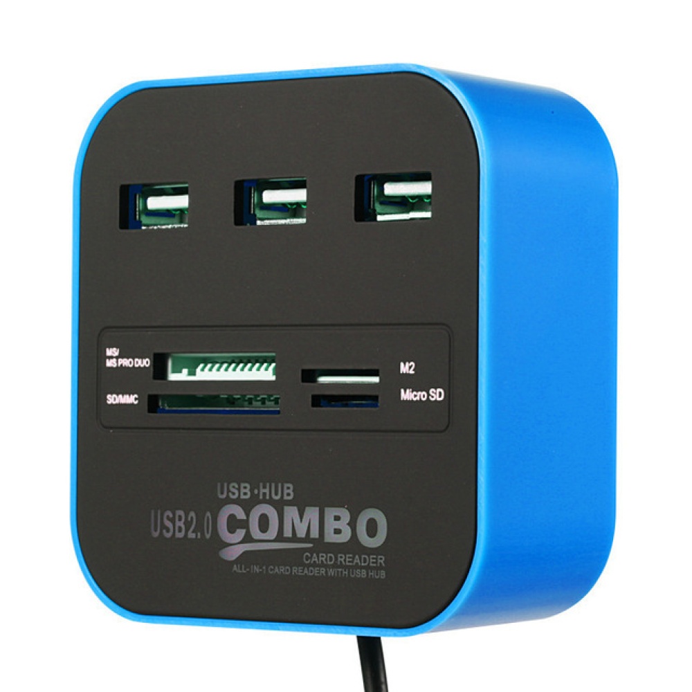 USB HUB Combo All in One 2.0 Micro SD High Speed Card Reader 3 Ports Adapter Connector for Tablet PC Computer Laptop blue - Image 2