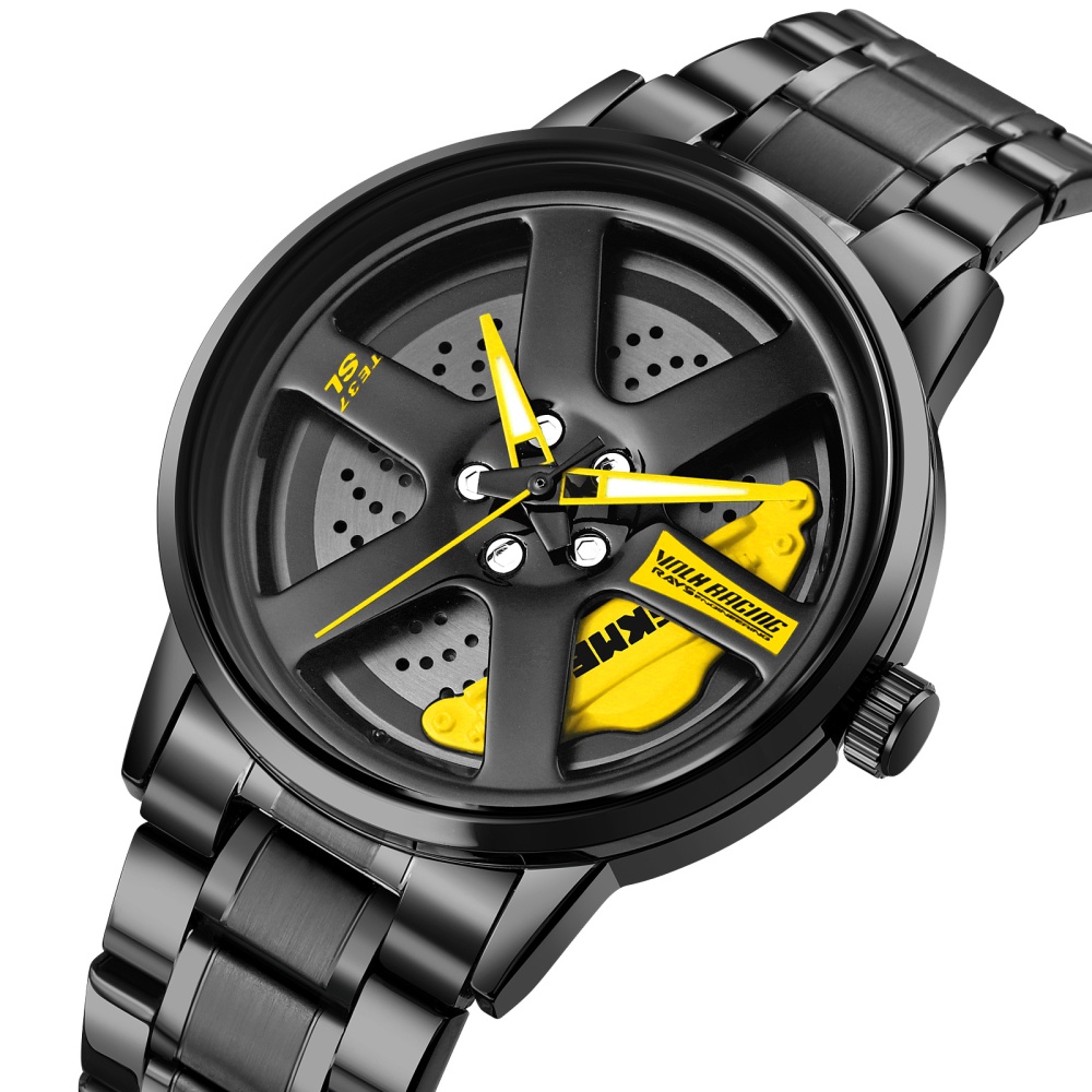 SKMEI Business Men Sports Watch Tire Modeling Dial Solid Stainless Steel Band Fashion Quartz Wristwatches yellow - Image 3