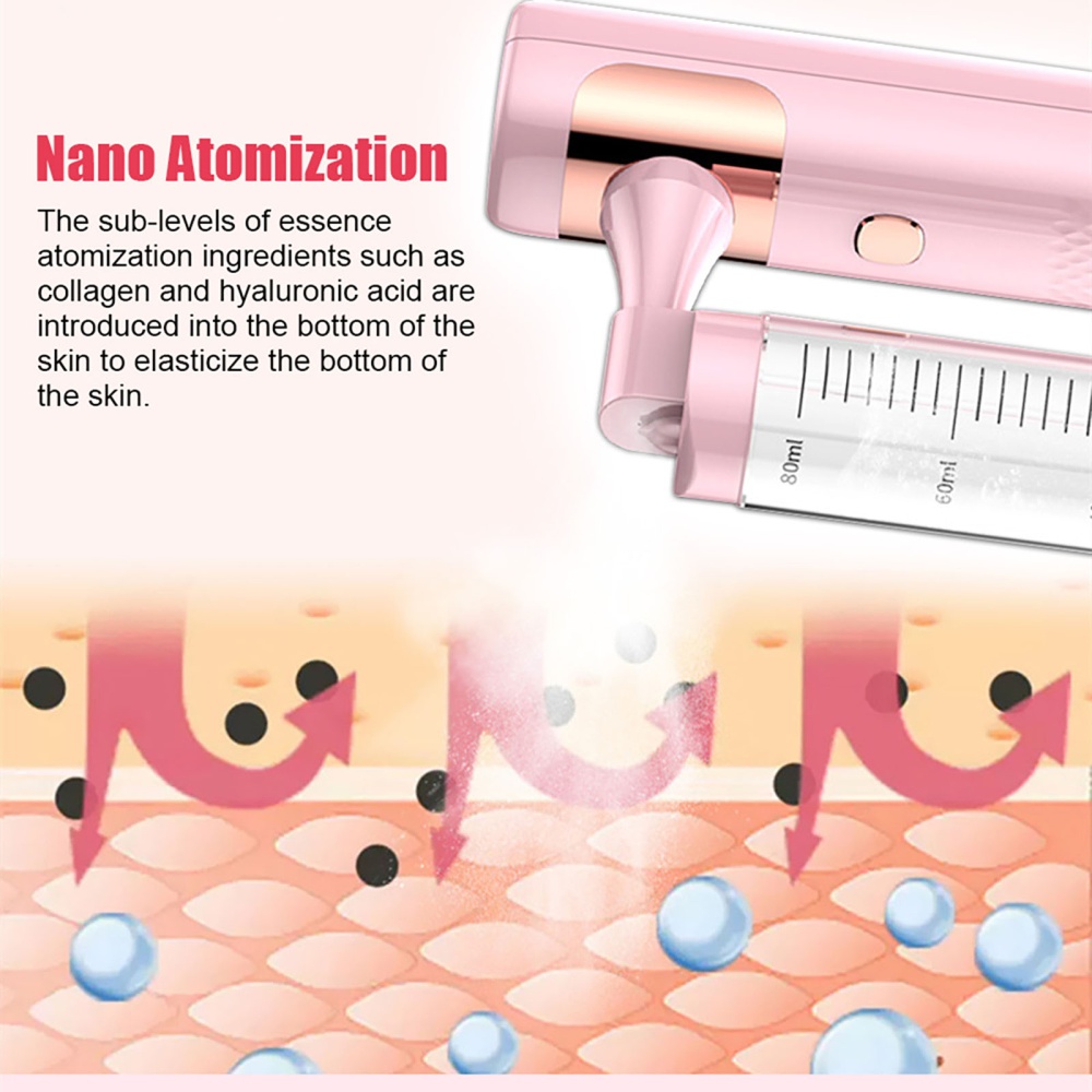 80ml Nano Oxygen Injector Face Spa Blu-ray Facial Moisturizing Airbrush Air Compressor Machine Skin Care Pink - Image 2