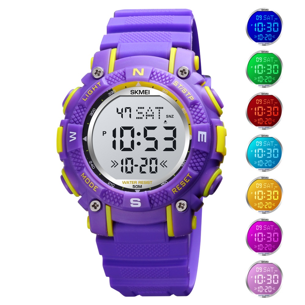 SKMEI Kids Digital Sports Watch Led Multifunctional 50m Waterproof Outdoor Student Purple - Image 3