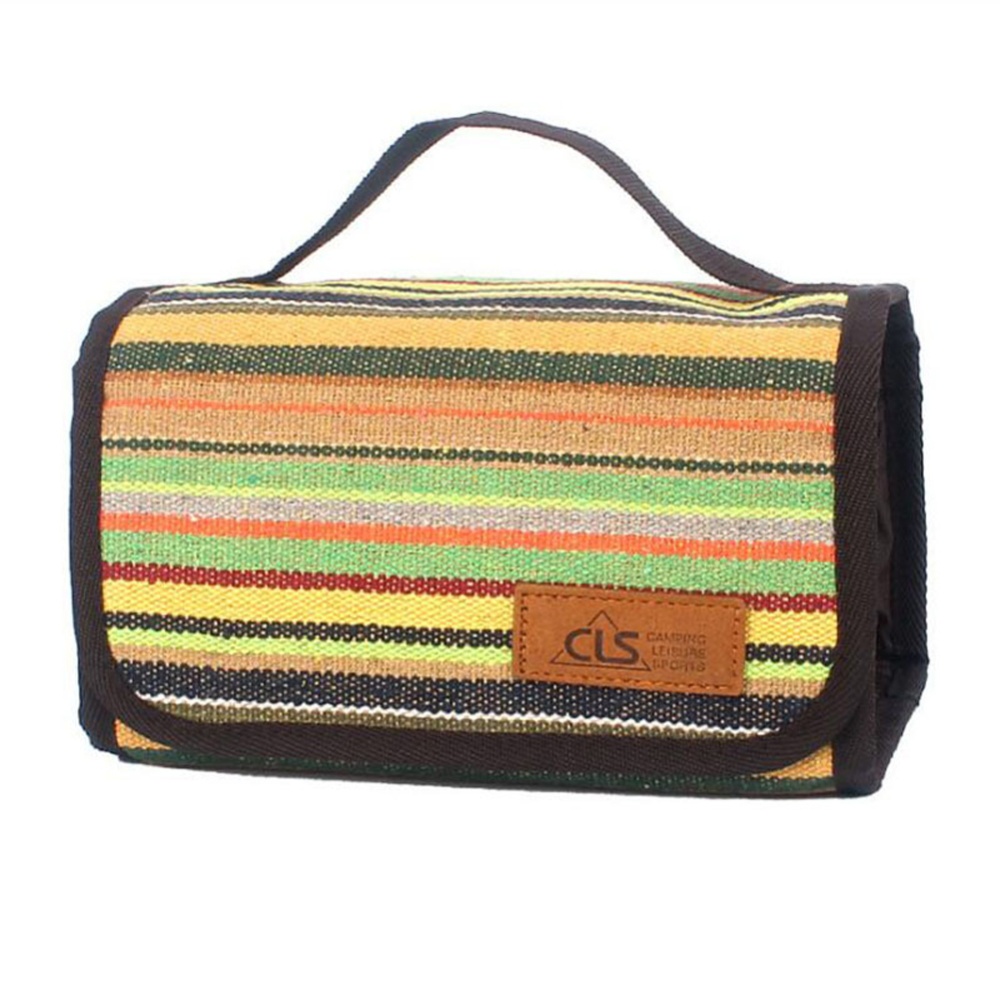 Outdoor Camping Portable Washing Bag Cosmetic Storage Smooth Zipper Fashionable Cotton Linen Mesh Green stripes - Image 3