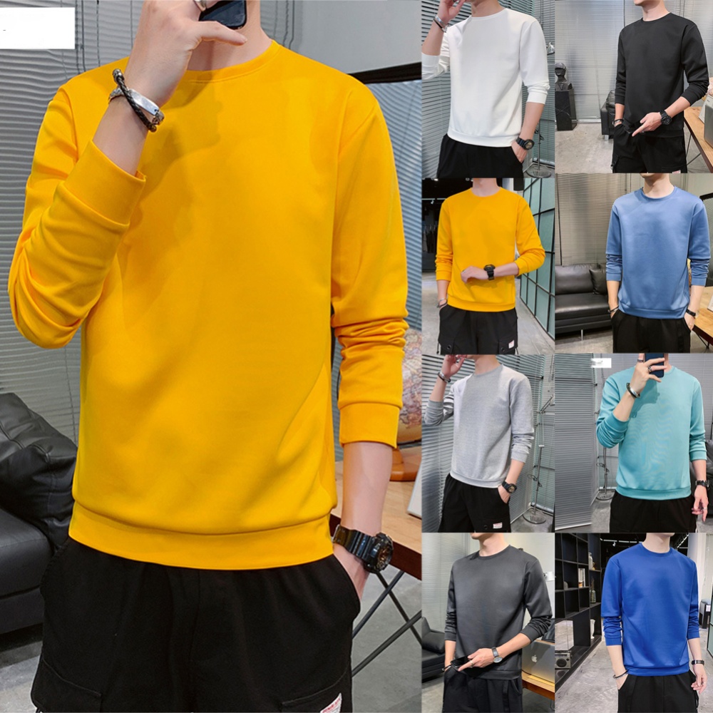 Men's Sweatshirt Round Neck Long-sleeved Solid Color Bottoming Shirt yellow_XXXL - Image 2