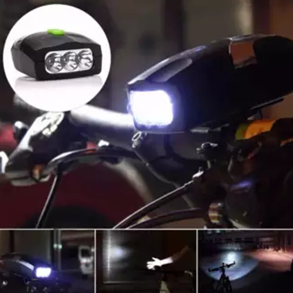 Bicycle Mountain Bike 3LED Headlight with Electronic Horn Accessories black - Image 3