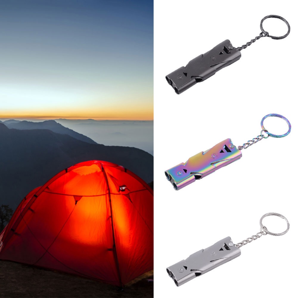 Stainless Steel Whistle High Decibel Field Survival Outdoor Lifesaving Match Referee Loud Signal Gray titanium_Double pipe whistle - Image 2