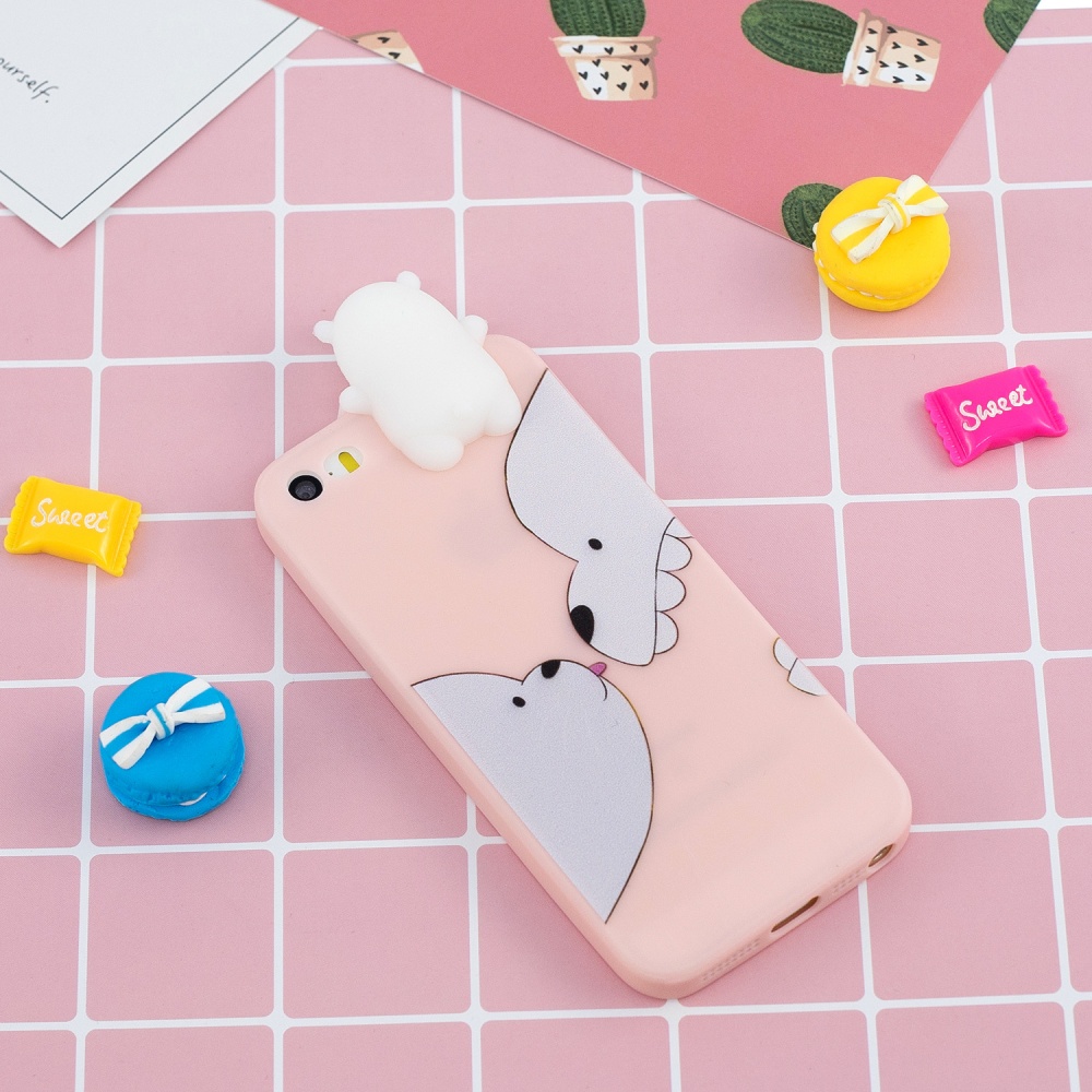 For iPhone 5/5S/SE 3D Cartoon Lovely Coloured Painted Soft TPU Back Cover Non-slip Shockproof Full Protective Case Big white bear - Image 3