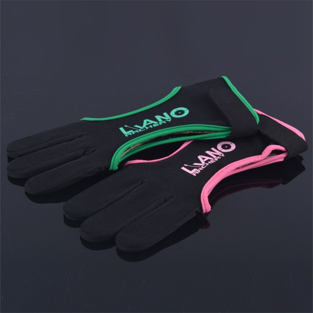 Nylon Three-finger Archery Glove Adjustable Elastic Finger Protector Guard Bow Accessories Black pink_L - Image 3