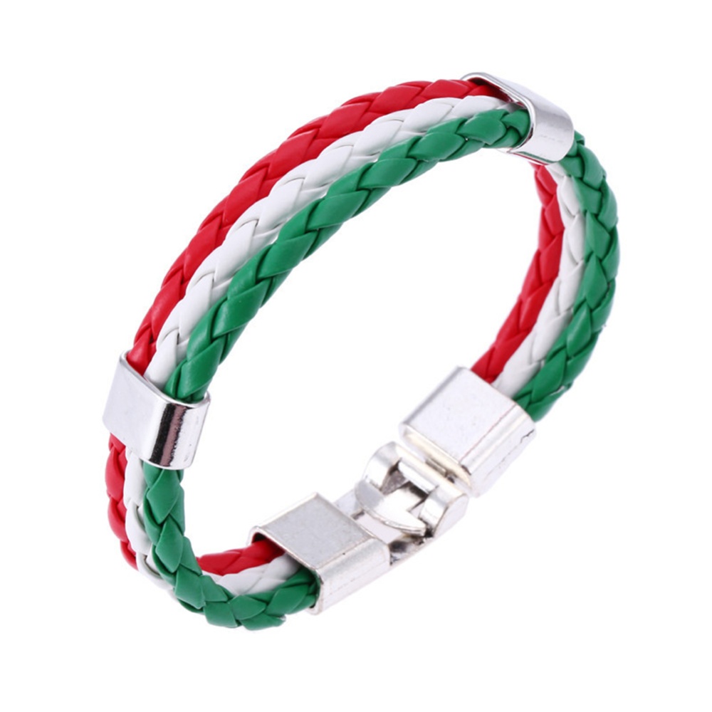 Men Women Bracelet Braided PU Italian Flag Bangle Leather Alloy for Green White red Italy