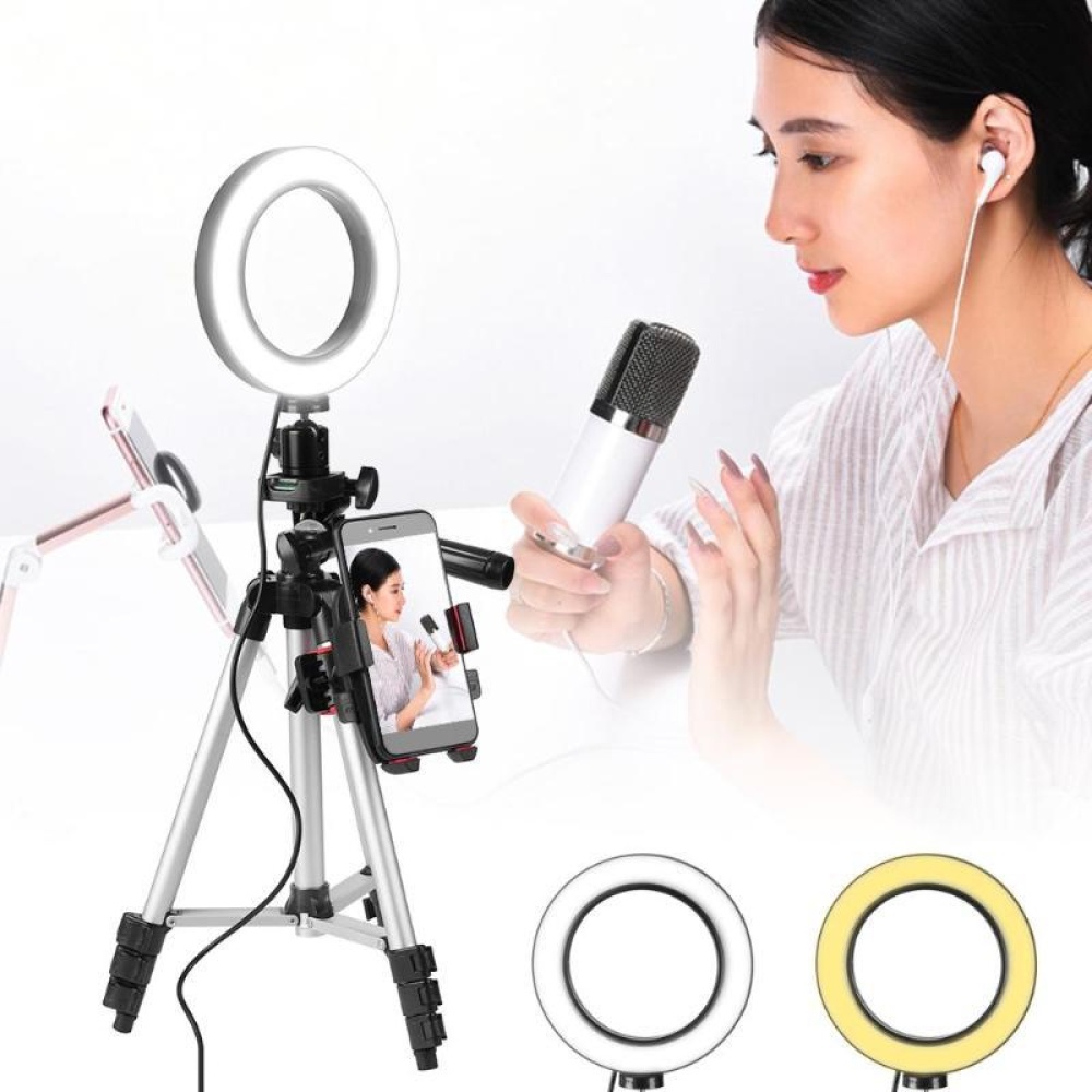 5.7 Inch Dimmable LED Ring Light with Fill Mobile Phone Holder Silver - Image 3