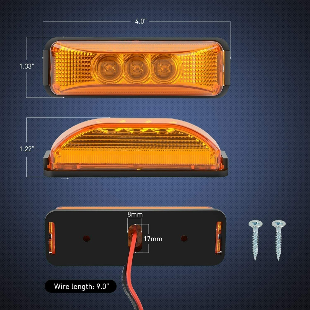 1 Pair Amber 3-led Side Marker Lights Rv Truck Trailer Waterproof Clearance Light Yellow light - Image 3