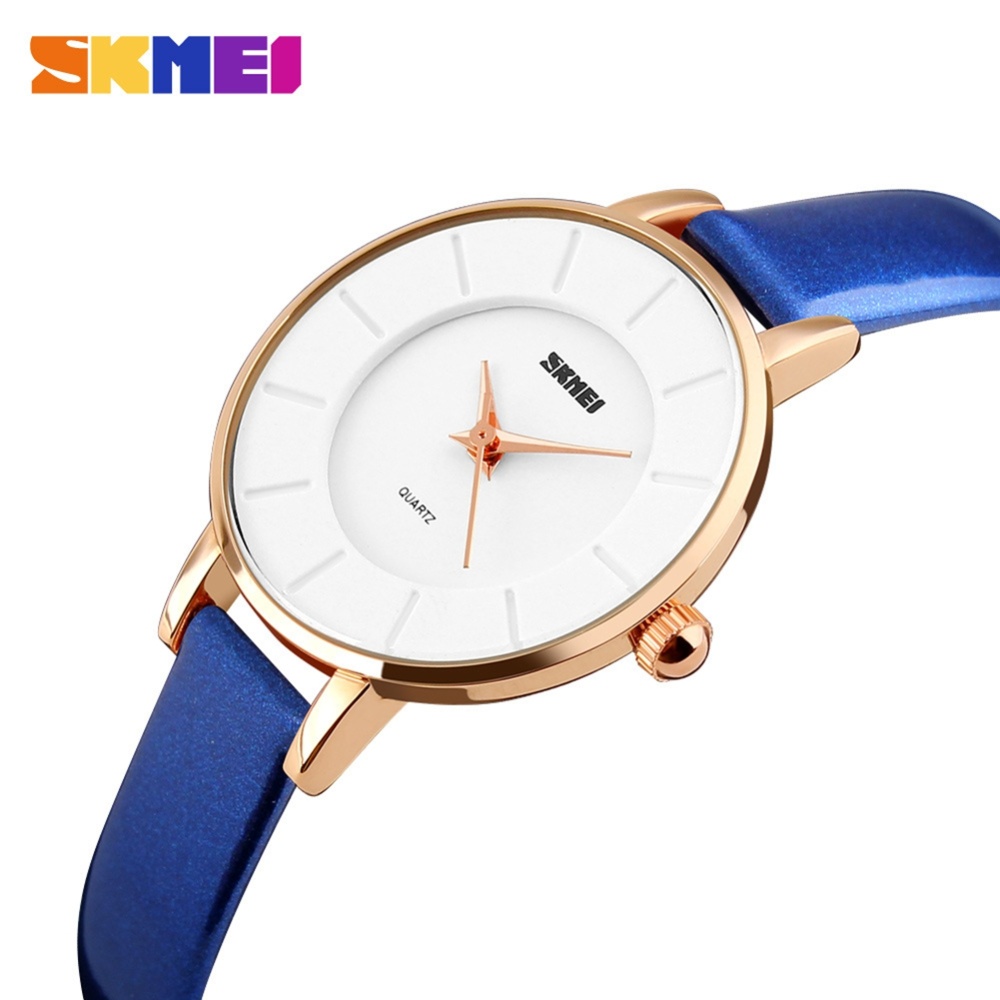 SKMEI Women Wrist Watch Fashion Simple Waterproof Quartz Ultra-slim Leather Strap Red - Image 2