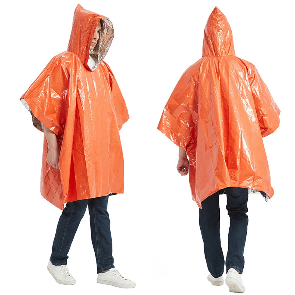 Orange Emergency Raincoat Aluminum Film Disposable Poncho Cold Insulation Rainwear Blankets Survival Tool Raincoat*1+ orange outer bag_124*1 - Image 3