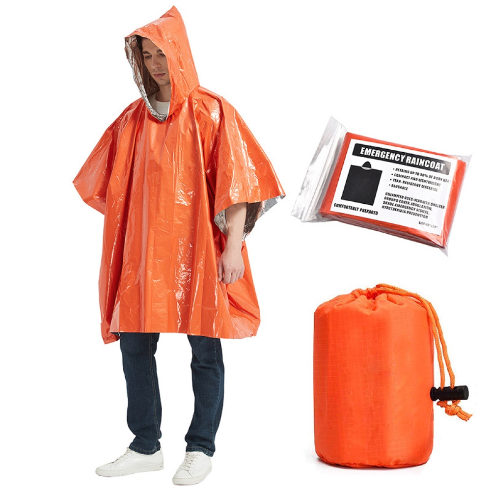 Orange Emergency Raincoat Aluminum Film Disposable Poncho Cold Insulation Rainwear Blankets Survival Tool Raincoat*1+ orange outer bag_124*1 - Image 2